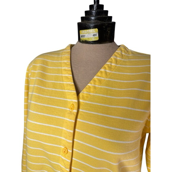 Lands End Women’s Yellow White Stripe Long Sleeve Button Down Shirt Jacket Small - Picture 2 of 7